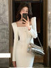 Sexy Square Collar Dress Women Tweed High End Autumn Elegant Slim Waist Long Sleeve Party Dresses Vestidos