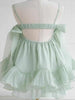French Sweet Bow Camisole Mini Dress for Women Korean Version Pink Ruffle Edge Sexy A-line Dress T106