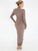 Long Sleeve Ruched Sexy Maxi Dress For Women Autumn Winter Drawstring Turtleneck Bodycon Sexy Long Dress Elegant
