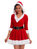 Women Half Sleeve Solid Ladies Santa Claus Xmas Theme Costume Cosplay Outfit Waistbelt Fancy Christmas Dress