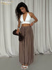 Loose Brown Women's Pants Casual High Waist Wide Leg Trousers Elegant Classic Solid Pants Female Clothing