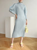 Pleats Batwing Sleeve Pleated Long Dress Korean High Causal Elegant Women Designer Clothing