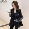 Spring Autumn Cowboy Stitching Blazer Jacket Women Long Sleeved Casual Suit Coat Female Slim Blazer Outerwear Lady Tops