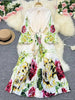 Printed Dress For Women O-neck Draped Lace Up Waist A-line Casual Vestido Robe Female Autumn 5R5279