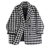 Houndstooth Faux Wool Jacket Women Korean Loose Elegant Double Breasted Suit Overcoat Winter Thick Warm Blend Outerwear