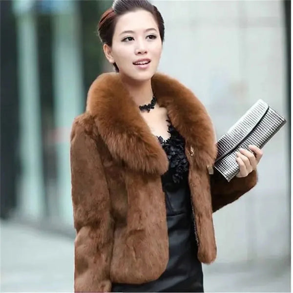 Korean Women Long Sleeved Fur Jacket Ladies High End Faux Fur Short Coat Winter Female Large Size 5XL Plush Outwear