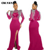 Women Mesh See Through Long Sleeve Diamonds Rhinestones Mermaid Long Dress Fall Evening Sexy Party Dresses Vestidos