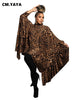 Women Leopard Batwing Long Sleeve Button Front Stand Collar Dress Vintage Streetwear Loose Vestidos Dresses