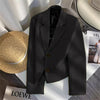 Black Cropped Blazers Woman Outerwear All-match Notched Collar Crop Jacket Women Korean Chic Single-breasted Suit Coat