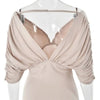 Women Off-shoulder Ruched Sexy Maxi Dress Elegant Deep V Neck Draped Sleeve Bodycon Club Party Long Dresses Female