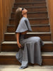 Light Blue Cape 3 Piece Outfit Women Solid Slim Blouse Asymmetrical Hem Midi Skirt Lady Formal Office Matching Set