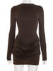 Long Sleeve Ruched Sexy Mini Dress Women Autumn Winter Elegant High Waist Bodycon Club Party Dresses Female