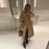 Elegant Double Belt Women Windbreaker Casual Khaki Long Sleeve Lapel Button Female Jacket Autumn Winter Lady Streetwear