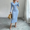 Women Polo Collar Knit Maxi Long Dress Elastic Ribbed Long Sleeve Bodycon Sweater Dress Elegant Ladies Party Casual Outfits