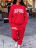 2 Pcs Hoodies Set Women California 1850 Letter Print Sweatpants Fleece Pocket Sweatshirt Jogging Outfits Winter Loose Clothes