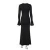 Women Elegant Ruffle Hem White Long Dress Shirring V-neck Flare Long Sleeve Dresses Evening Party Robes Vestido