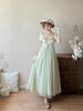 Handmade Women Green Beaded Lace Formal Dress Regency Empire Waist Lolita Gown French Elegant Party Outfit Chic Retro