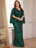 Plus Size Gold Evening Dresses Women Long Sleeve Mermaid Formal Sequins Prom Wedding Party Cocktail Gowns