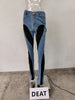 Women's Jeans Slim Deconstruct Panelled Patchwork High Waist Split Blue Long Denim Pants Spring 1DF2575