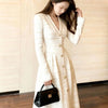 Spring Autumn Ladies Long Sleeves Maxi Dress European Women Casual Long Dresses Female V-neck Patchwork Dress