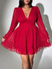 Sexy V-Neck Short Dress Plus Size Solid Polka Dot Long-Sleeve American Slim A-Line Skirt Elegant Party Women's Evening Dress