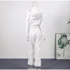 Women's Ski Suit Hooded Full Sleeve Jacket White High-Waisted Flared Pants Set Female Ski Sport Outerwear