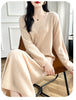 100% Merino Wool Women Long Dress Sweater V-Neck Pullover Long Dress Versatile Cashmere Knitwear Bottoming Clothing