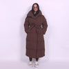 Winter Warm Stand Neck Long Lace Up Down Jackets Women Solid Ruff Soft Waist-cinching Coat Female Winter Chic Jackets