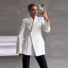 Elegant Solid Blazer Skirt Set Women Long Sleeve Button V-neck Blazer Lace See Through Long Skirts Spring Party Lady Suit
