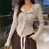 Korean Knit Cardigan Women Y2k Clothes V Lapel Long Sleeve Knitted Jumper Collar Sweater Coat Vintage Slim Cardigan