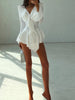 Irregular Hem Dress Women Tierred Y2K Flare Sleeve V-Neck Bandage Stretch Elegant Birthday Party Chic Hipster Bodycon