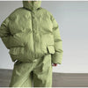 Women's Stripe Cotton Padded Coat Pant Set Loose Full Sleeve Hooded Zipper Jacket Elastic Waist Pants Winter Suits