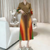 Gradient Color print Pleated women's Dress tie flowe Flared Sleeve elastic lace up design Long Dresses 2DB6658