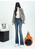 Winter Fleece Women's Flare Pants Retro Slim High Waist Elastic Cotton Thick Warm Denim Pants Korean Female Clothes