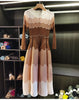 Designed Women's Pleated Dress O-neck Loose Fit Color Block Beaded Long Sleeve Female Clothing 9G1031