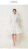 French Elegant Lace Splicing Waist Lantern Sleeve Dress Vintage High Collar Princess Dress Organza Cocktail Women's Wear