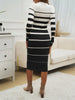 Office Ladies Knitted Dress Elegant Striped Print Slim Long-sleeved Dress Autumn Winter