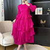 Royal Blue Pleated French Women's Dress Chic Ruffled Irregular Tie Design Long Sleeve Clothing 2DB3939