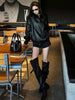 Fall Winter Women's Faux Leather Jacket Individuality Asymmetrical Stand Collar Loose Lady Coat Long Sleeve Bomber Outwear