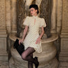 Vintage Sexy Deep V Puff Sleeve Button Ribbed Mini Dress High Waist Cinched Waist A Line Flared Dresses Sweet Casual Date Women