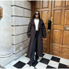 Retro Solid Stand Collar Long Tweed Coat Women Large Lapel Single Breasted Coats With Belt Lady Chic Street Outwear