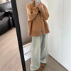 Double Zipper Turn-Down Collar Knitted Cardigan coat for women chic Thickened Loose lapel sweater jackets 26D5571