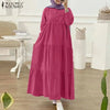 Autumn Women Long Vestidos Muslim O Neck Islamic Hijab Casual Loose Maxi Dress Tiered Long Sleeve Abaya Robes