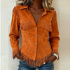 Retro Western Single Breaster Lapel Shirt Coat Woman Solid Suede Tassel Top Cardigan Autumn Long Sleeve Jacket Outerwear