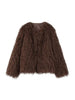 Brown Faux Fur Coat Women's Round Neck Loose Long Sleeves Thick Plush Short Jacket Winter 7A1041