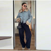 Furry Trim Cropped Denim Jacket Single Breasted Long‑Sleeve Winter Women Warm Outerwear Versatile Lady Casual Jean Coat