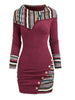 European and American Explosions Women's Ethnic Style Geometric Stripe Stitching Hooded Knitted Long-Sleeved Tight Dress
