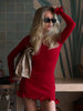 Fungus Edge Knitted Dress For Women Sexy Slim Long Sleeve Mini Dress Contrast Color Spring Vacation Dress