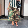 Women's Camouflage Wide Leg Pants Loose Casual High Waist Trousers Vintage Pockets Cropped Pants Streetwear Harajuku Capris