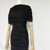 Women Ruched Maxi Dress Asymmetric Draped Sleeve High Neck Bodycon Mermaid Formal Evening Party Gown